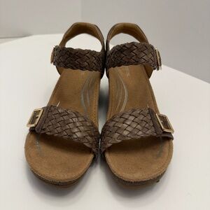 Aetrex Grace Taupe Adjustable Woven Wedge Comfort Sandal EU 37, US 7
